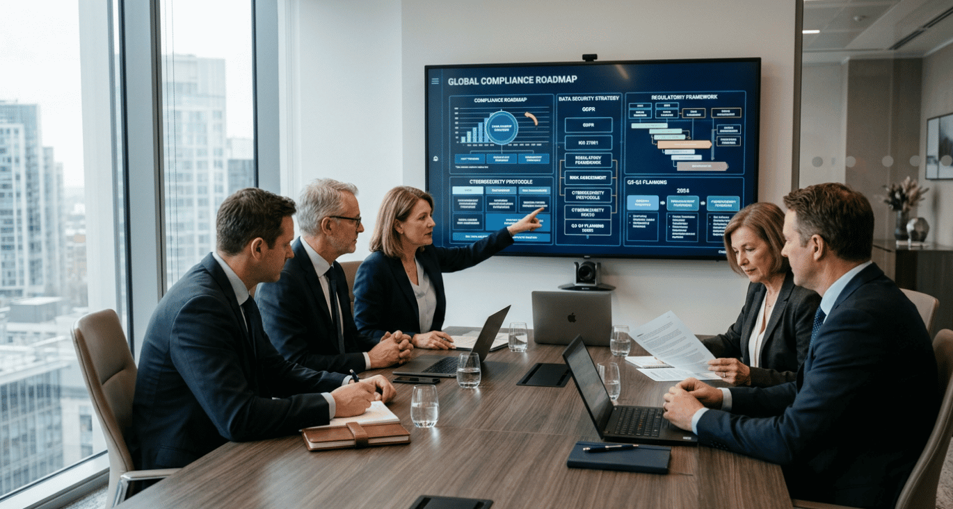 Bestuur bespreekt gdpr nis2 verschil en bestuurdersaansprakelijkheid in vergaderruimte